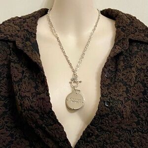 Chaps, Large 1.5in D Silver Tone Pendant Necklace